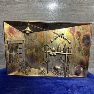 Primitive Copper Cottage Rustic Folk Art 3-D Wall Decor Vintage 20" x 13"